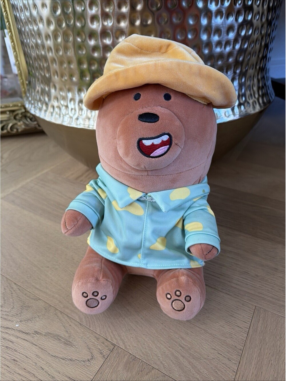 Cartoon Network We Bare Bears Grizzly Plush 12in MINISO Stuffed Animal Hat Shirt